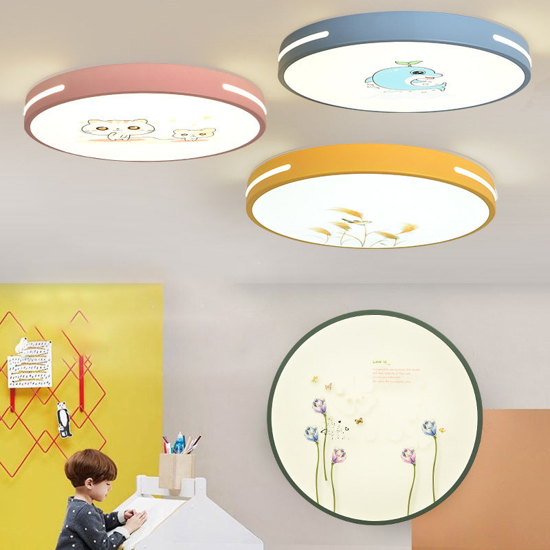 Moderno Minimalista Macaron Lámpara de Techo LED de Montaje Empotrado Redonda de Hierro y Acrílico para Dormitorio 