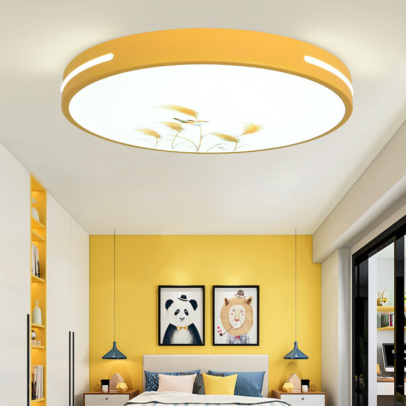 Moderno Minimalista Macaron Lámpara de Techo LED de Montaje Empotrado Redonda de Hierro y Acrílico para Dormitorio 