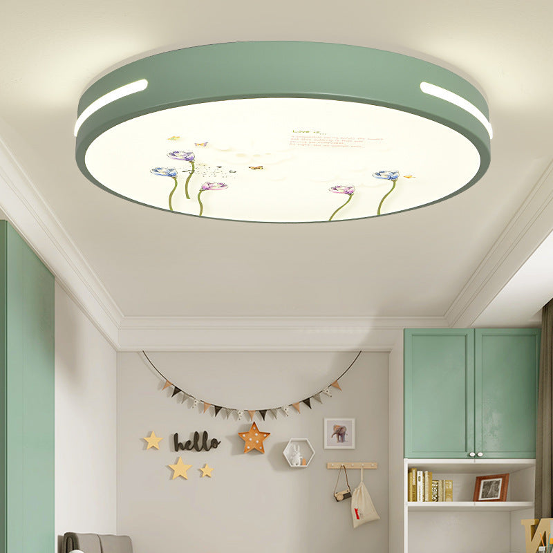 Moderno Minimalista Macaron Lámpara de Techo LED de Montaje Empotrado Redonda de Hierro y Acrílico para Dormitorio 