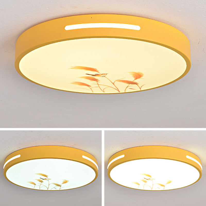 Moderno Minimalista Macaron Lámpara de Techo LED de Montaje Empotrado Redonda de Hierro y Acrílico para Dormitorio 