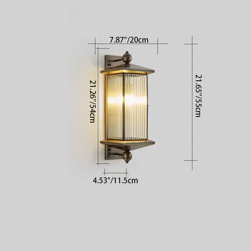Traditionelle chinesische wasserdichte rechteckige Kupfer-Glas 1/2 Licht Wandleuchte für den Außenbereich 