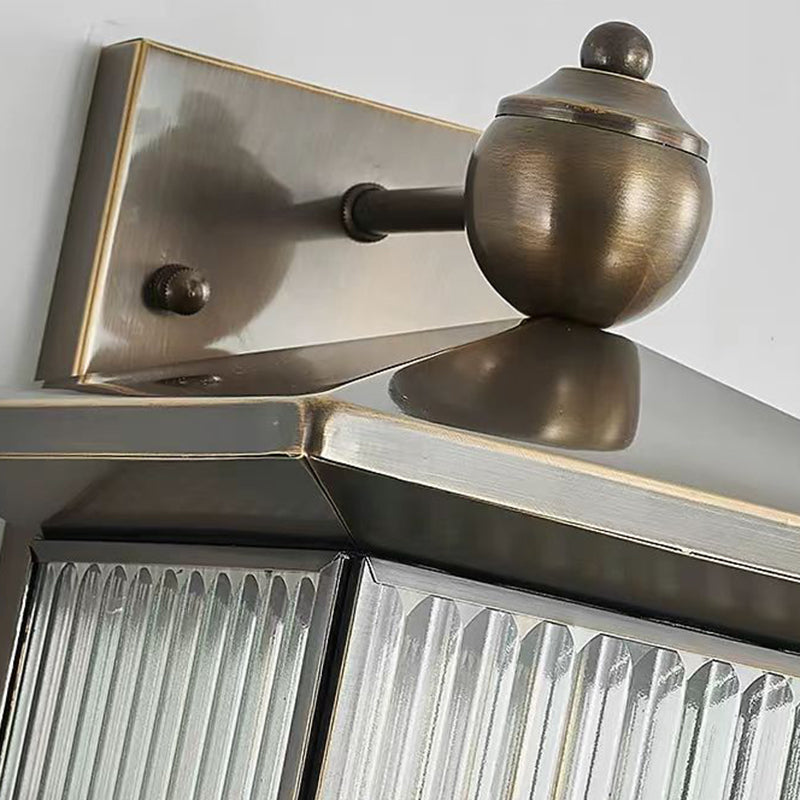 Applique Murale Traditionnelle Chinoise Étanche Rectangle en Cuivre et Verre 1/2 Lumière Pour Extérieur 