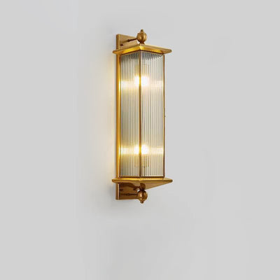 Applique Murale Traditionnelle Chinoise Étanche Rectangle en Cuivre et Verre 1/2 Lumière Pour Extérieur 
