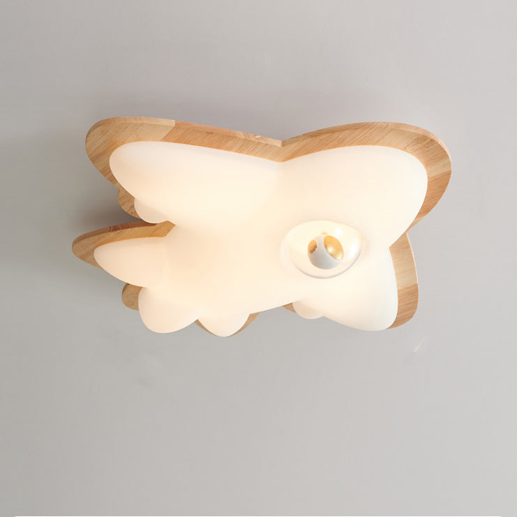Contemporary Creative Cartoon Airplane Shape Iron Rubberwood Acrylic LED Flush Mount Ceiling Light For Bedroom