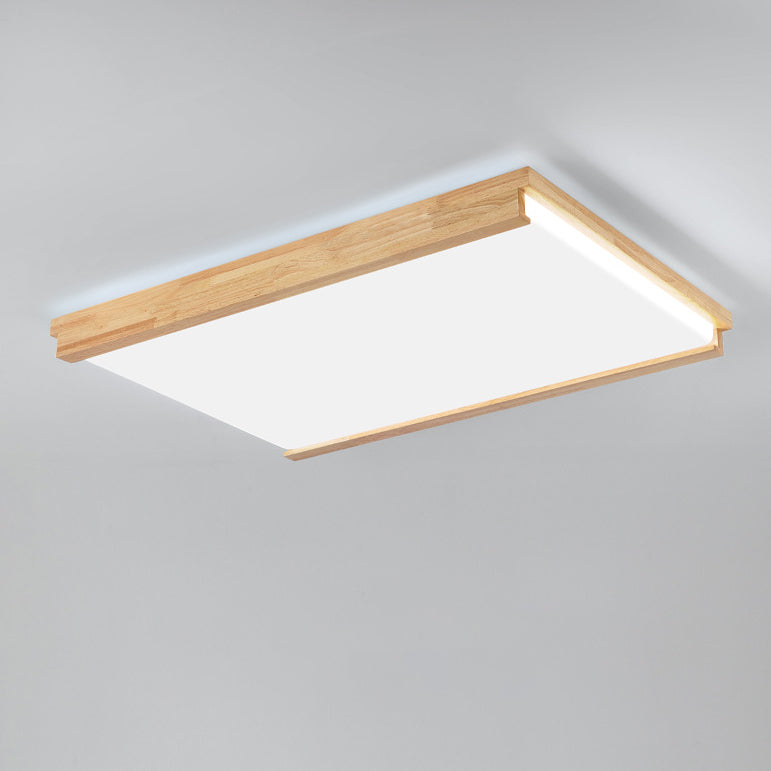 Plafonnier LED carré rectangulaire minimaliste moderne en bois de caoutchouc et acrylique pour chambre à coucher 