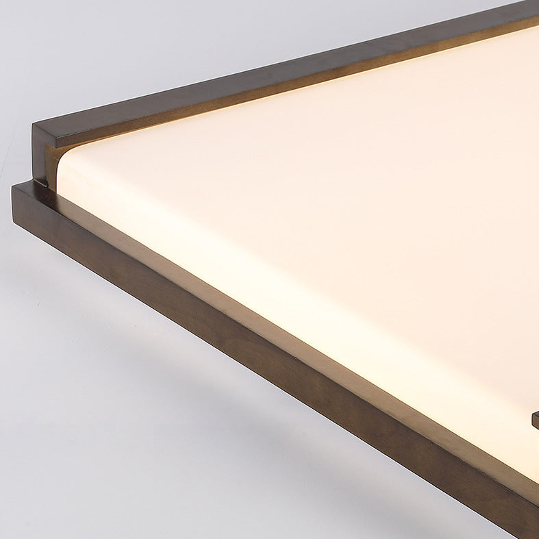 Plafonnier LED carré rectangulaire minimaliste moderne en bois de caoutchouc et acrylique pour chambre à coucher 