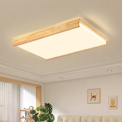 Plafonnier LED carré rectangulaire minimaliste moderne en bois de caoutchouc et acrylique pour chambre à coucher 