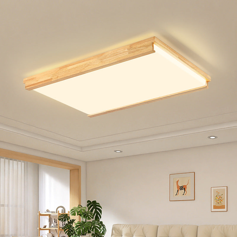 Plafonnier LED carré rectangulaire minimaliste moderne en bois de caoutchouc et acrylique pour chambre à coucher 