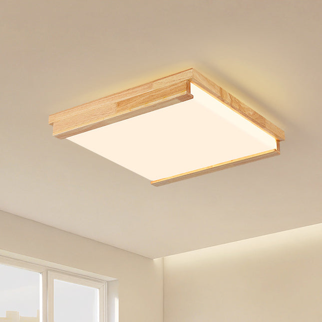 Plafonnier LED carré rectangulaire minimaliste moderne en bois de caoutchouc et acrylique pour chambre à coucher 