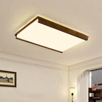 Plafonnier LED carré rectangulaire minimaliste moderne en bois de caoutchouc et acrylique pour chambre à coucher 