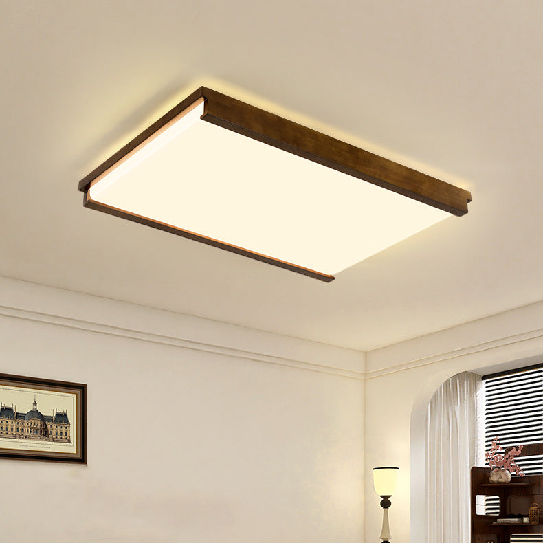 Plafonnier LED carré rectangulaire minimaliste moderne en bois de caoutchouc et acrylique pour chambre à coucher 