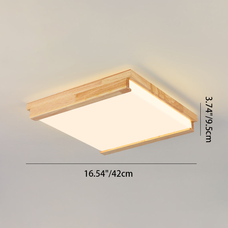Plafonnier LED carré rectangulaire minimaliste moderne en bois de caoutchouc et acrylique pour chambre à coucher 