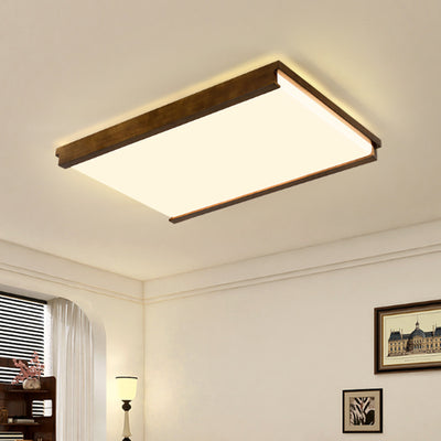 Plafonnier LED carré rectangulaire minimaliste moderne en bois de caoutchouc et acrylique pour chambre à coucher 