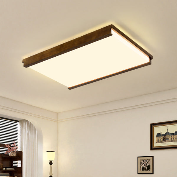Plafonnier LED carré rectangulaire minimaliste moderne en bois de caoutchouc et acrylique pour chambre à coucher 