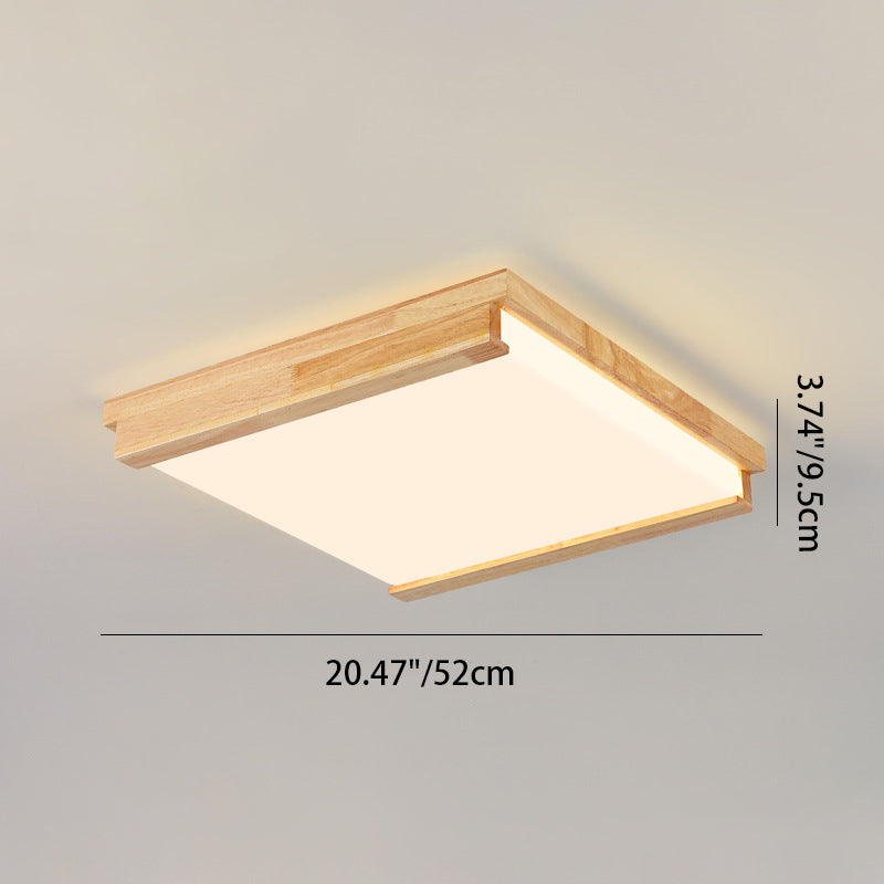 Plafonnier LED carré rectangulaire minimaliste moderne en bois de caoutchouc et acrylique pour chambre à coucher 
