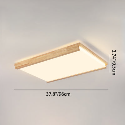 Plafonnier LED carré rectangulaire minimaliste moderne en bois de caoutchouc et acrylique pour chambre à coucher 