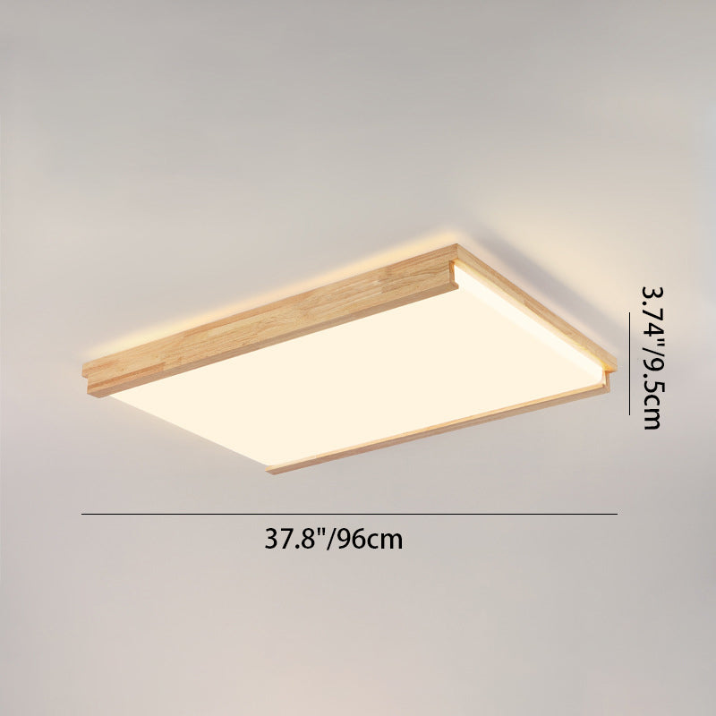 Plafonnier LED carré rectangulaire minimaliste moderne en bois de caoutchouc et acrylique pour chambre à coucher 