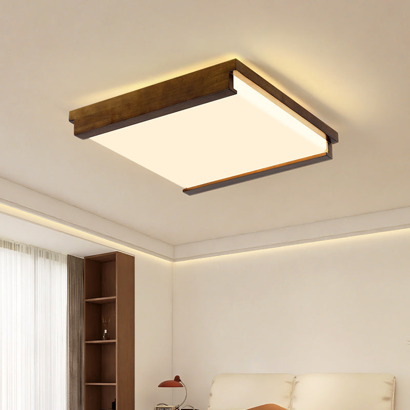 Plafonnier LED carré rectangulaire minimaliste moderne en bois de caoutchouc et acrylique pour chambre à coucher 