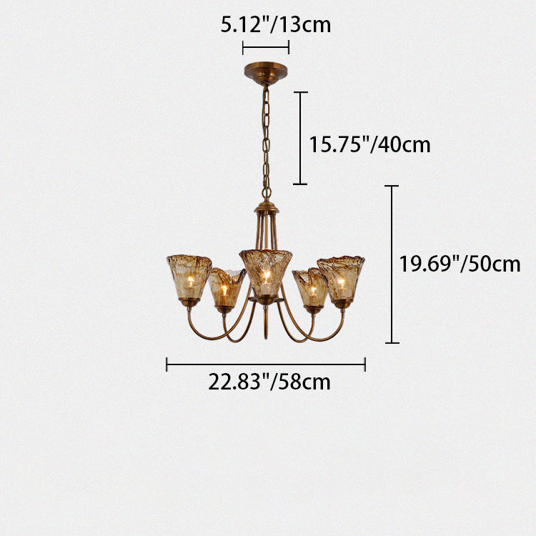 Traditional Vintage Round Prismatic Copper Glass 5/6 Light Chandelier For Living Room