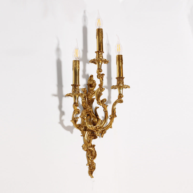 Traditionelle französische Kerzenform Kupfer 2/3 Licht Wandleuchte für das Schlafzimmer 