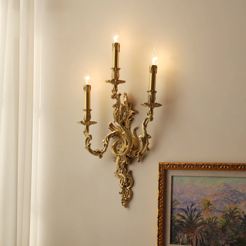 Traditionelle französische Kerzenform Kupfer 2/3 Licht Wandleuchte für das Schlafzimmer 
