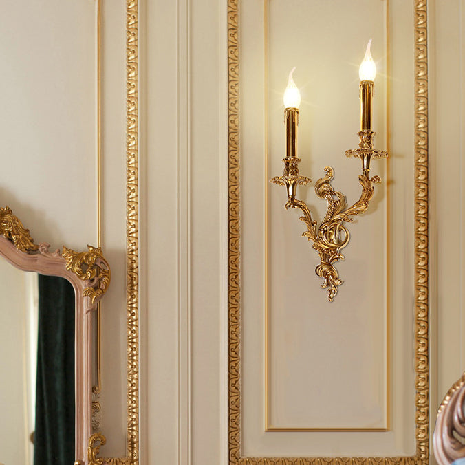 Traditionelle französische Kerzenform Kupfer 2/3 Licht Wandleuchte für das Schlafzimmer 