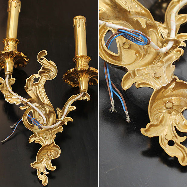 Traditionelle französische Kerzenform Kupfer 2/3 Licht Wandleuchte für das Schlafzimmer 
