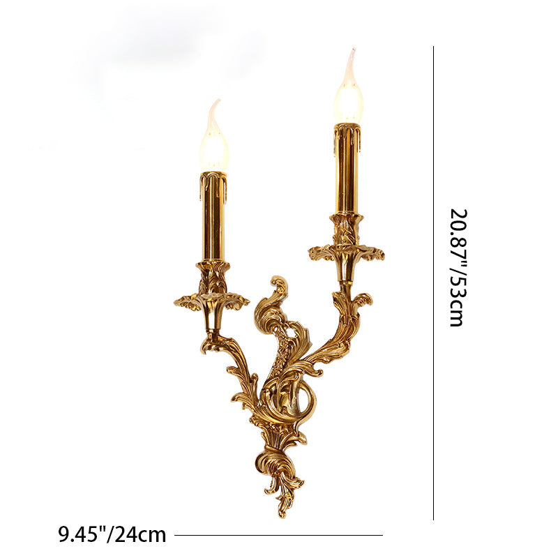 Traditionelle französische Kerzenform Kupfer 2/3 Licht Wandleuchte für das Schlafzimmer 