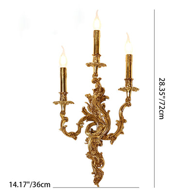 Traditionelle französische Kerzenform Kupfer 2/3 Licht Wandleuchte für das Schlafzimmer 