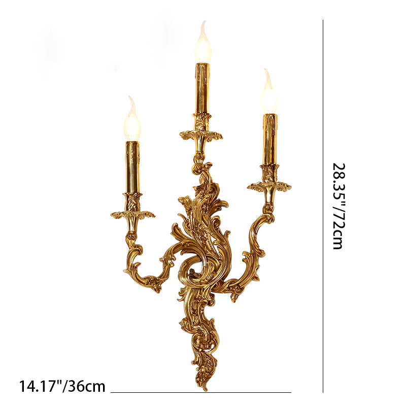 Traditionelle französische Kerzenform Kupfer 2/3 Licht Wandleuchte für das Schlafzimmer 