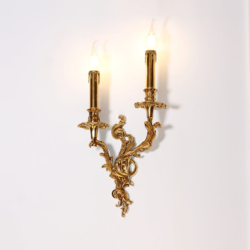 Traditionelle französische Kerzenform Kupfer 2/3 Licht Wandleuchte für das Schlafzimmer 