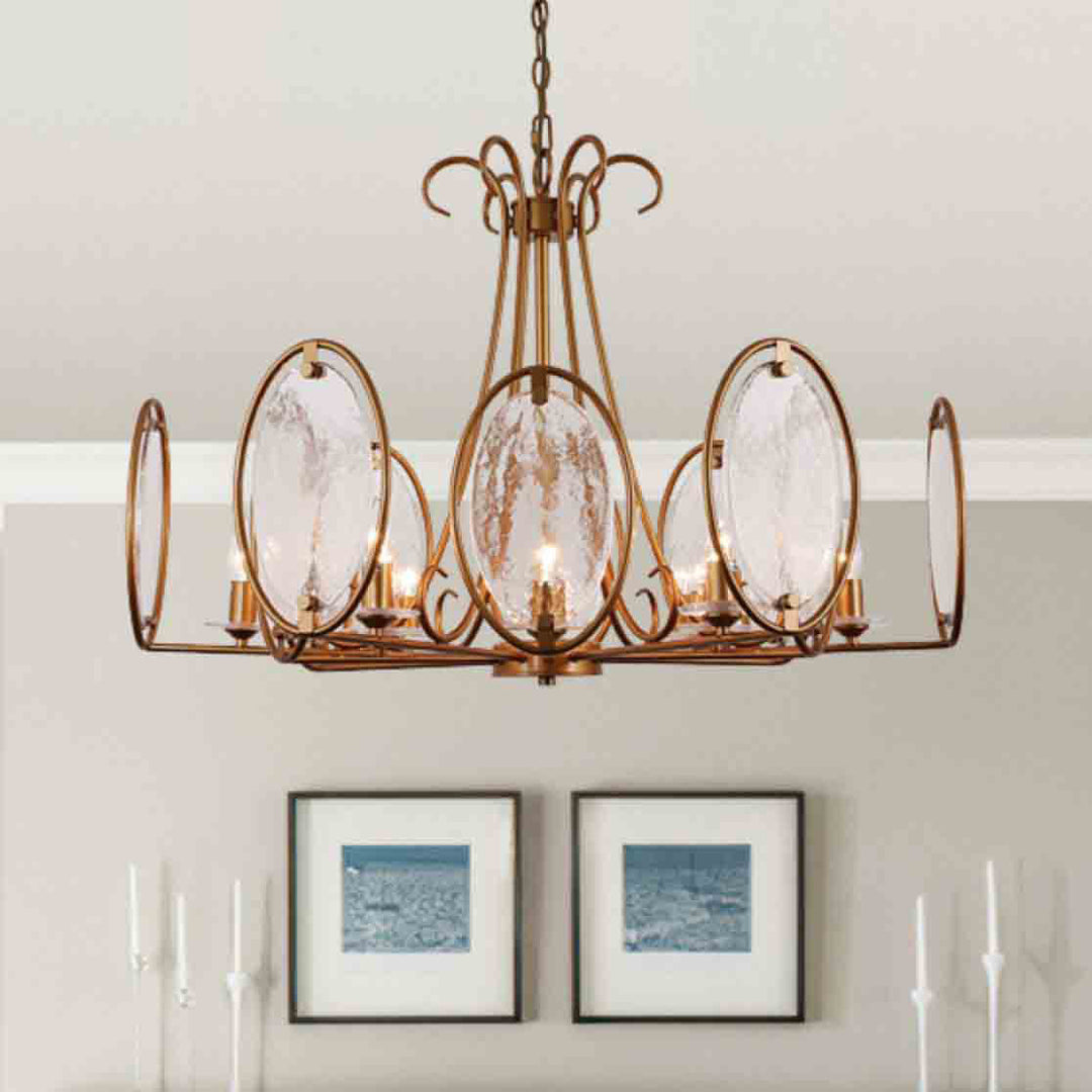 Lustre traditionnel rond ovale en cuivre avec verre 8/10/12 lumières pour salon 