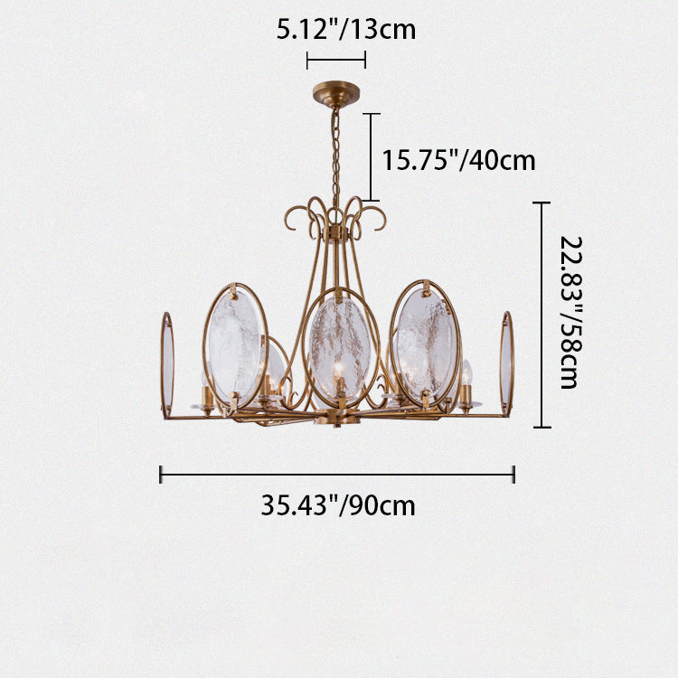 Lustre traditionnel rond ovale en cuivre avec verre 8/10/12 lumières pour salon 