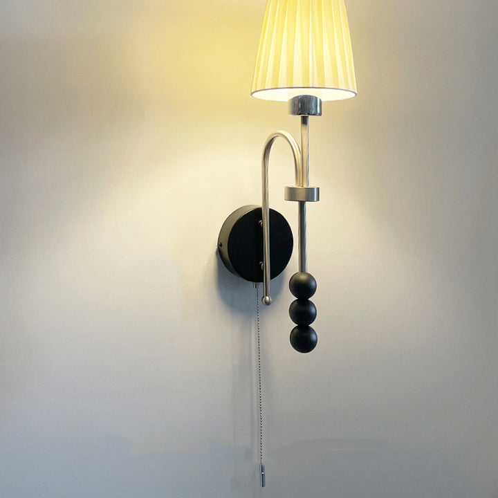 Modern Art Deco Round Cylinder Iron Wood Glass Fabric 1-Light Wall Sconce Lamp For Bedroom