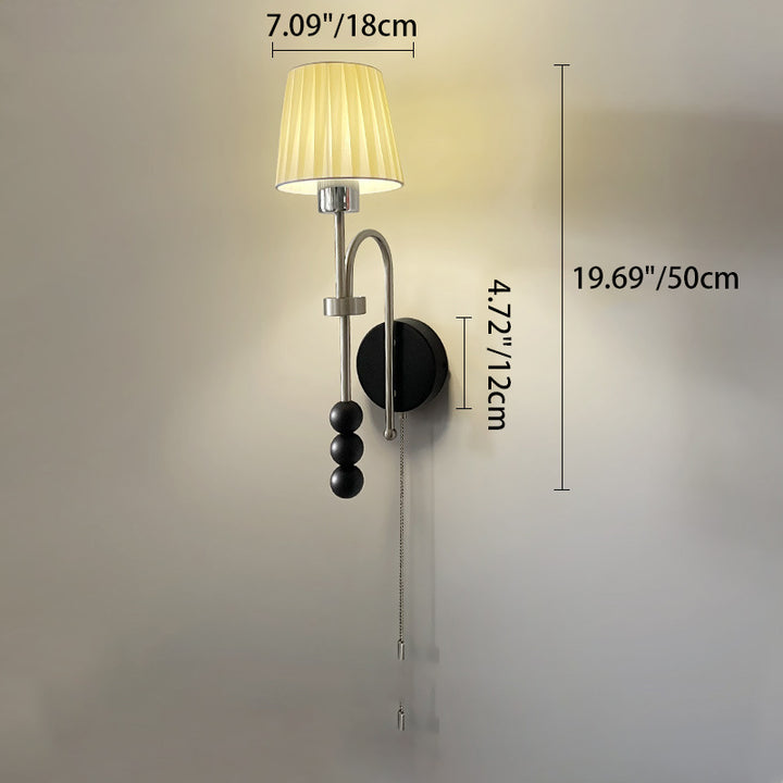 Modern Art Deco Round Cylinder Iron Wood Glass Fabric 1-Light Wall Sconce Lamp For Bedroom