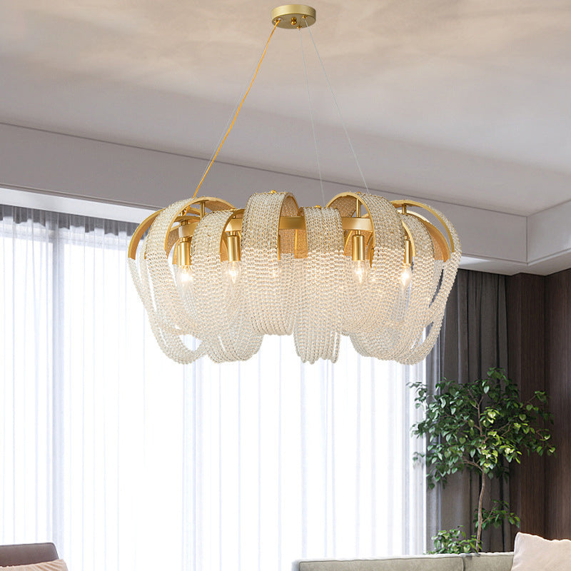 Moderner Luxus Quaste Oval Rund Metall Kristall 1/6/9 Licht Kronleuchter für Wohnzimmer 