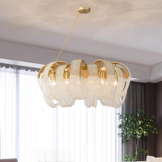 Moderner Luxus Quaste Oval Rund Metall Kristall 1/6/9 Licht Kronleuchter für Wohnzimmer 