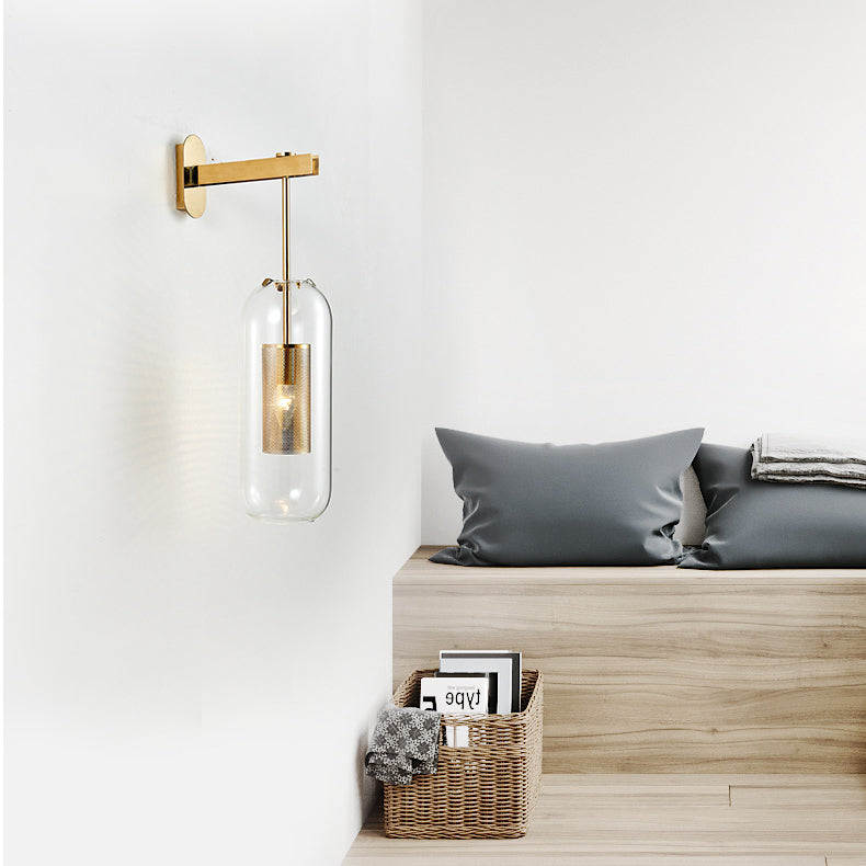 Contemporary Scandinavian Cylinder Oval Stainless Steel Glass 1-Light Wall Sconce Lamp For Bedroom