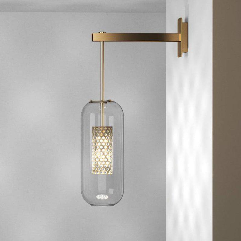 Contemporary Scandinavian Cylinder Oval Stainless Steel Glass 1-Light Wall Sconce Lamp For Bedroom