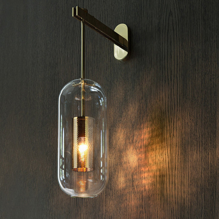 Contemporary Scandinavian Cylinder Oval Stainless Steel Glass 1-Light Wall Sconce Lamp For Bedroom