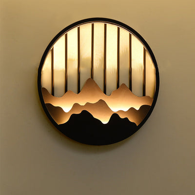 Traditional Chinese Mountain Round Iron LED Wall Sconce Lamp For Bedroom
