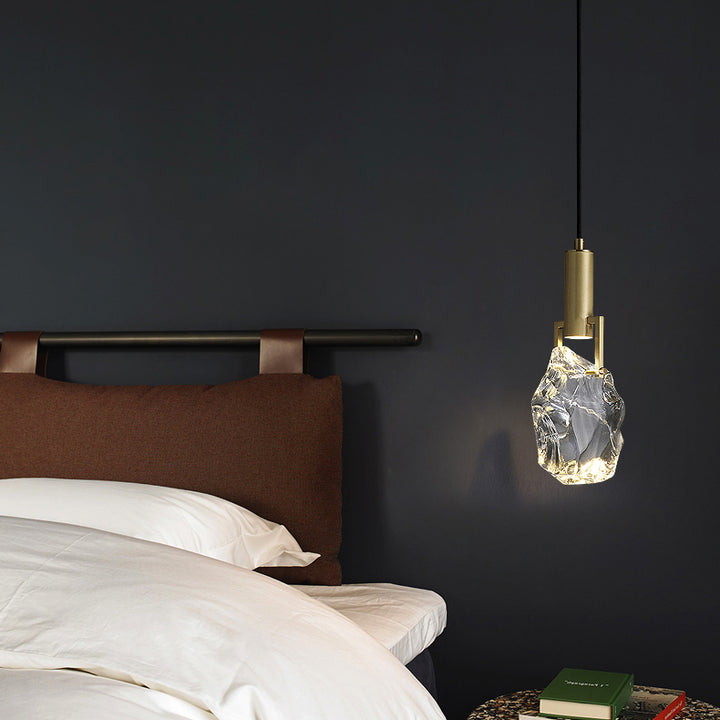 Lustre suspendu moderne de luxe irrégulier rond en cuivre et cristal 1 lumière pour chambre 