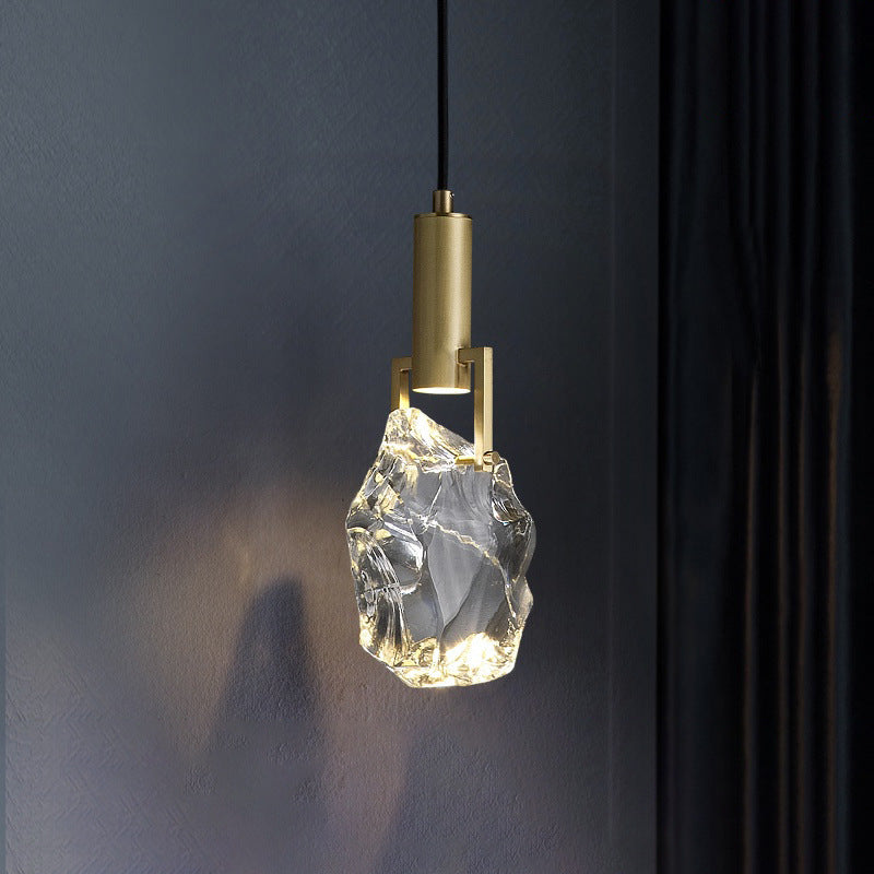 Lustre suspendu moderne de luxe irrégulier rond en cuivre et cristal 1 lumière pour chambre 