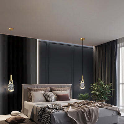 Lustre suspendu moderne de luxe irrégulier rond en cuivre et cristal 1 lumière pour chambre 