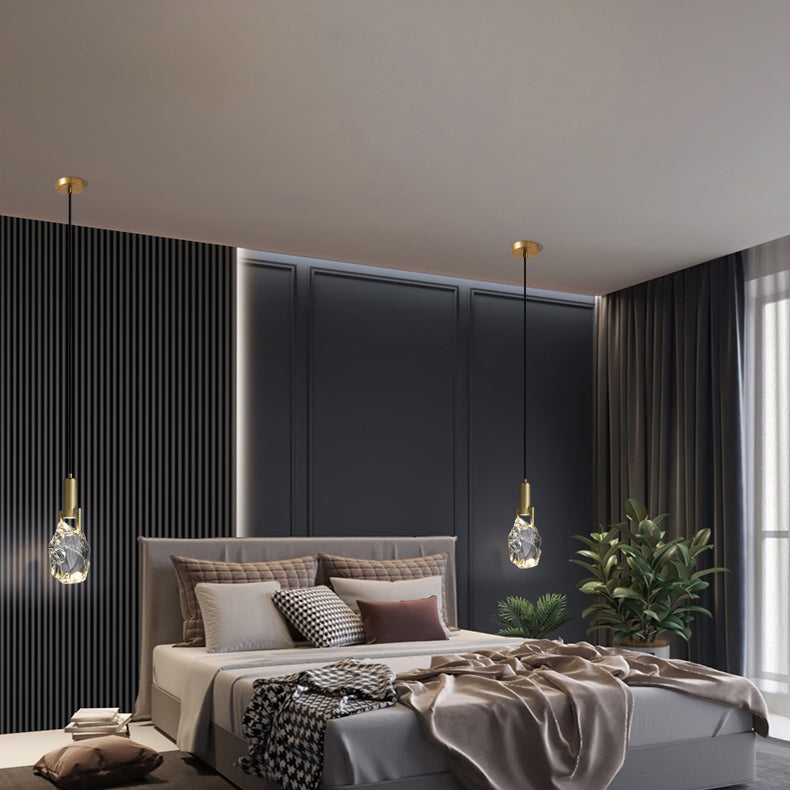 Lustre suspendu moderne de luxe irrégulier rond en cuivre et cristal 1 lumière pour chambre 