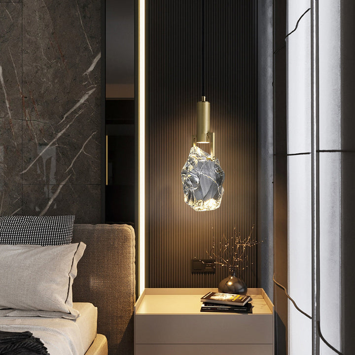 Lustre suspendu moderne de luxe irrégulier rond en cuivre et cristal 1 lumière pour chambre 