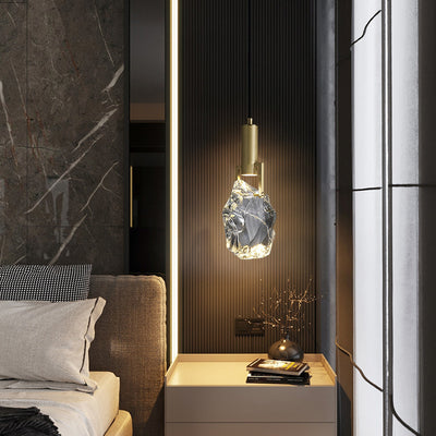 Lustre suspendu moderne de luxe irrégulier rond en cuivre et cristal 1 lumière pour chambre 