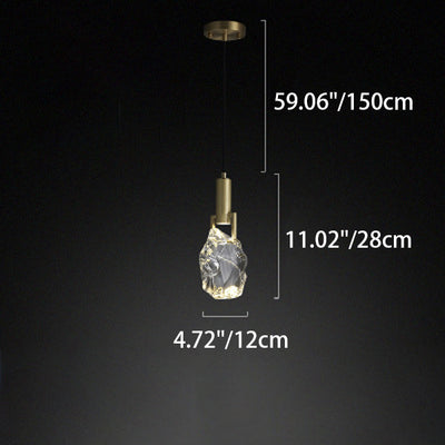 Lustre suspendu moderne de luxe irrégulier rond en cuivre et cristal 1 lumière pour chambre 