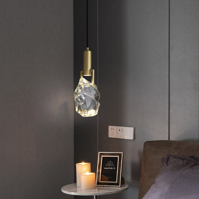 Lustre suspendu moderne de luxe irrégulier rond en cuivre et cristal 1 lumière pour chambre 