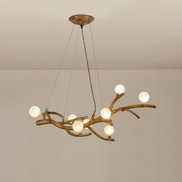Contemporain Créatif Imitation Branche d'Arbre Forme Linéaire Orbe Fer Résine Verre Lustre 8/10/12/16 Lumières Pour Salon 